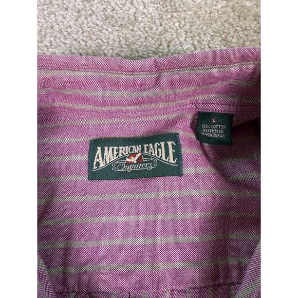 Vintage Men's American Eagle Long Sleeve Button Up Shirt L Red Striped C557 - Picture 7 of 11